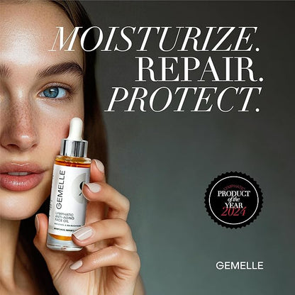 GEMELLE Lymphatic Anti-Aging Face Oil | 6x Award winner | Vitamin C,E & A | Moisturize, Repair & Protect | Bakuchiol, Sea Buckthorn & More! | Organic, Natural, Clean Beauty | Starter, Travel 15ml