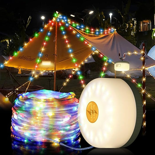 Camping String Lights Outdoor Multi-Color,1500mAh USB Portable Rechargable Camping Lights String 26.2FT with 5 Lighting Modes,Waterproof Camping Lantern String for Party&Halloween(Green)