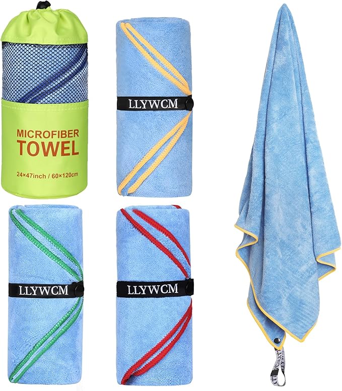 4 Pack Microfiber Camping Towels, Gym Towels Quick Dry Beach Towel with Travel Waterproof Accessory Bag,Super Absorbent Quick Dry Towels for Adults Kids (4, Green)