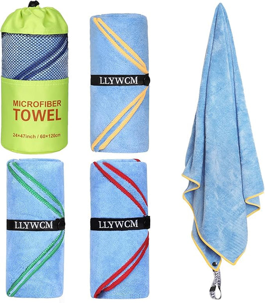 4 Pack Microfiber Camping Towels, Gym Towels Quick Dry Beach Towel with Travel Waterproof Accessory Bag,Super Absorbent Quick Dry Towels for Adults Kids (4, Green)