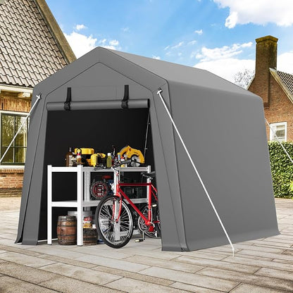 GAOMON 6'x6' Outdoor Portable Garage, Waterproof & UV-Resistant Storage Shed with 2 Roll-Up Doors, Carport Tent for Motorcycle, Bike, and Tools, Gray