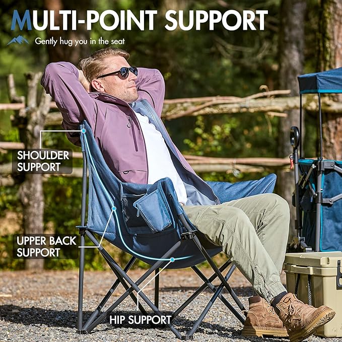Portal Oversized Padded Camping Chair - Heavy Duty Folding Chair with Cup Holder & Side Pocket, Supports 330 lbs, for Camping, Lawn, Sports, Blue