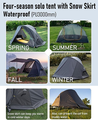 iClimb Ultralight 4 Season Solo Tent Waterproof with Snow Skirt Rainfly, Ground/Off The Ground Tent for Backpacking Camping Hiking Trekking Mountaineering