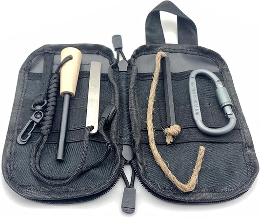 Flint and Steel Fire Starter Kit, OTXEER Ferro Rods Magnesium Fire Starter Survival Tool Camping Emergency Fire Lightning Striker, Tinder Wick Rope, Multifunctional Outdoor Bag Hook