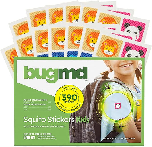 BugMD Squito Stickers Mosquito Repellent Patch Stickers for Kids (390 Stickers), Safe & Effective Insect Repellent Patches for Toddlers, Kids, Camping, Beach & Outdoor Essentials