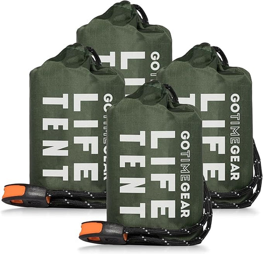 Go Time Gear Survival Life Tent • 2 Person Mylar Emergency Shelter Tube Tent + Paracord • All-Weather Protection for Camping, Hiking, & Survival Kits • Includes Emergency Whistle