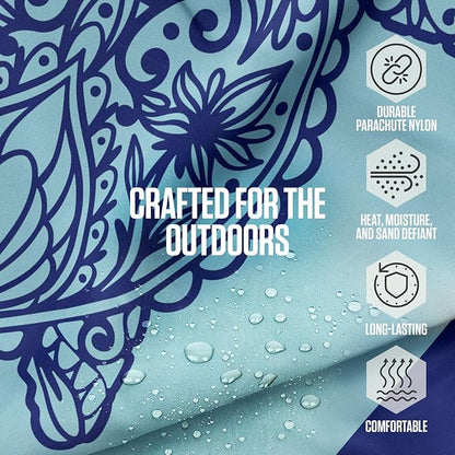 VENTURE 4TH Family-Size Beach Blanket: Sandproof, Waterproof, Lightweight & Compact. Includes Stakes and Carry Bag. 7x8 feet XL Mandala Turtle