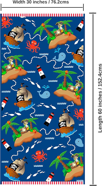 Microfiber Beach Towel for Kids - Thin and Large (30"x60") - Pirate - Absorbent, quick dry, sand free, lightweight, blanket - toddler, girls, boys - For Sports, Pool, Picnic, Camping, Travel, Swim