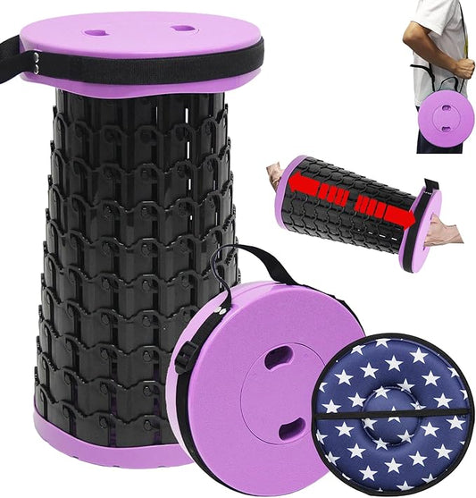ALEVMOOM Collapsible Stool with Cushion, H18.1 D10.24 Portable Telescoping More Sturdy Load Capacity 600Lbs, Retractable Adjustable Camping Folding Stool for Outdoor Hiking BBQ Climb