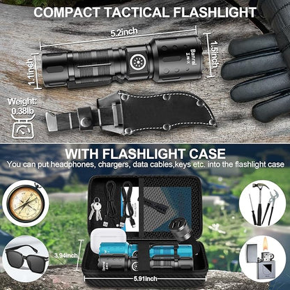 Flashlights High Lumens Rechargeable, 20000 Lumens Super Bright 1500 Meters Long Range Small Powerful Flashlight, 6 Modes LED Tactical Pocket Waterproof Flash Light for Camping (2, Black/Turquoise)