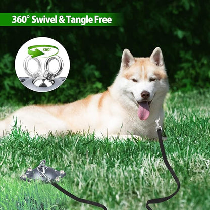 Dog Tie Out Cable and Stake, 360° Swivel Dog Stake with 30FT Wire Cable and 6 Stainless Steel Screw Anchors, No Tangle Heavy Duty Dog Runner for Large Dogs Up to 150LBS for Yard Park Outdoor Camping