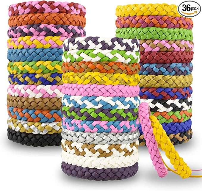 36 Pack Mosquito Repellent Bracelets, PU Leather Insect & Bug Repellent Wrist Bands for Kids & Adults Outdoor Camping Fishing Traveling