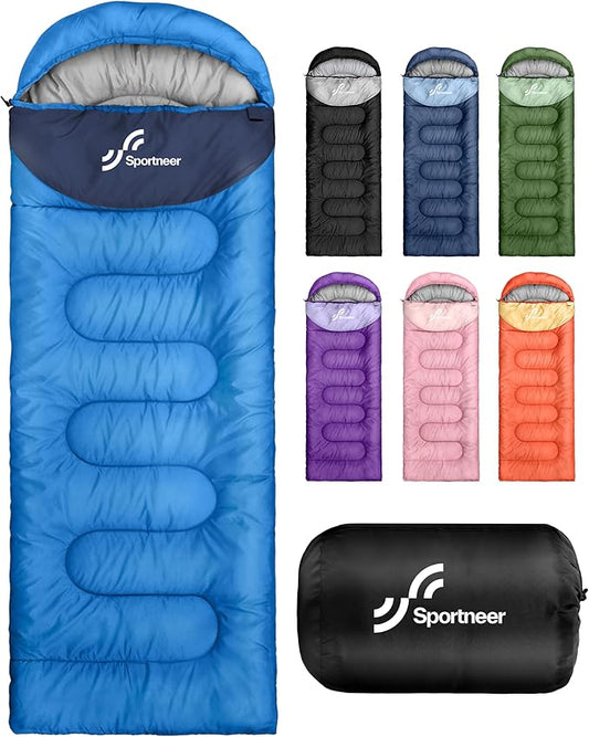 Sportneer Sleeping Bags for Adults, Warm & Cold Weather Sleeping Bag for Adults Kids Boys Girls - Lightweight Compact Camping Gear Equipment, Traveling, Backpacking, Hiking