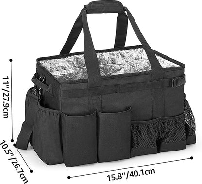 Large Grill Utensil Caddy with Paper Towel Holder, Outdoor Picnic Bag Organizer for BBQ Supplies Tool, Tailgating Accessory Basket Camping Gear Must Haves for Cook Essentials, Black, Bag Only