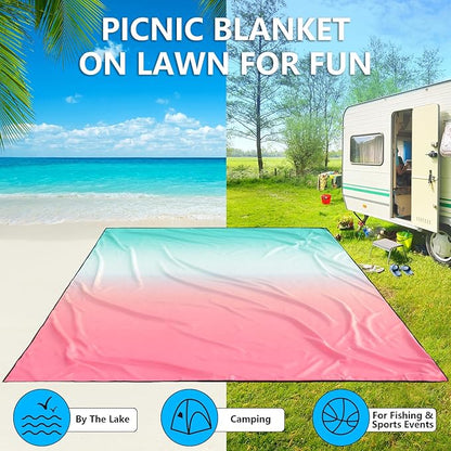 Beach Blanket Waterproof Sandproof Beach Mat 79" X 83" /10'x9'for 2-8 Adults Quick Drying Outdoor Picnic Mat Beach Accessories for Travel, Camping, Hiking