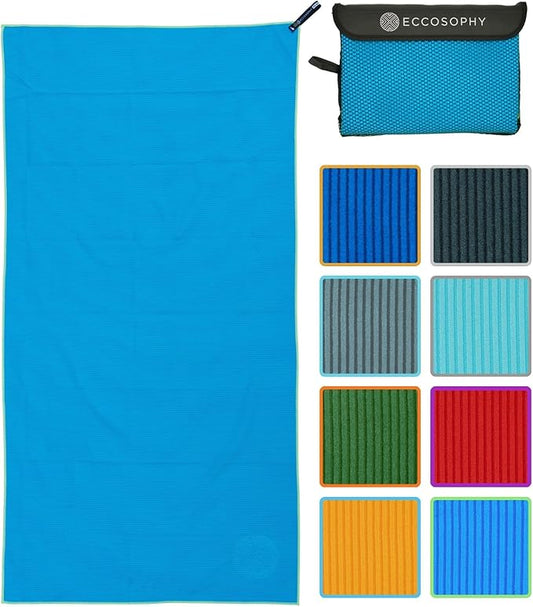 ECCOSOPHY Microfiber Gym Towel for Working Out - Quick Dry Towels with Highly Absorbent Ribbed Texture for Sweat During Workout Yoga Sports & Camping - Ideal for Fitness & Exercise (60x30-Azure)
