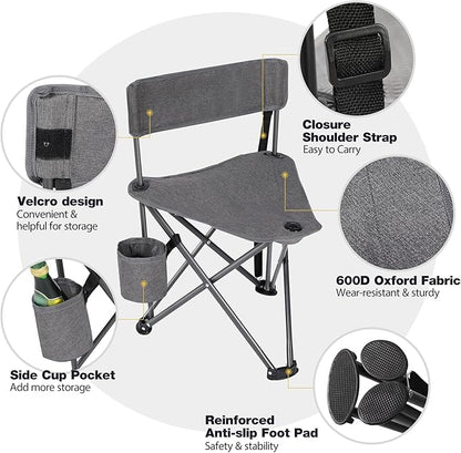 REDCAMP 2 Pack Tripod Camping Chairs Folding Lightweight, Portbal 3 Legged Tripod Stool Seat with Cup Holders, Small Fishing Chairs Compact for Adults Golf, Hunting,Dark Grey