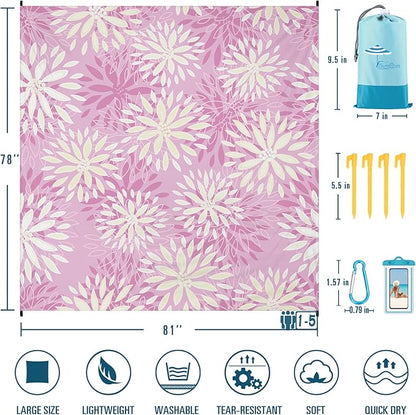 Beach Blanket Sandproof Waterproof 78''×81''1-5 Adults Oversized,Compact Lightweight Durable Beach Mat for Travel Camping Hiking Picnic Blanket