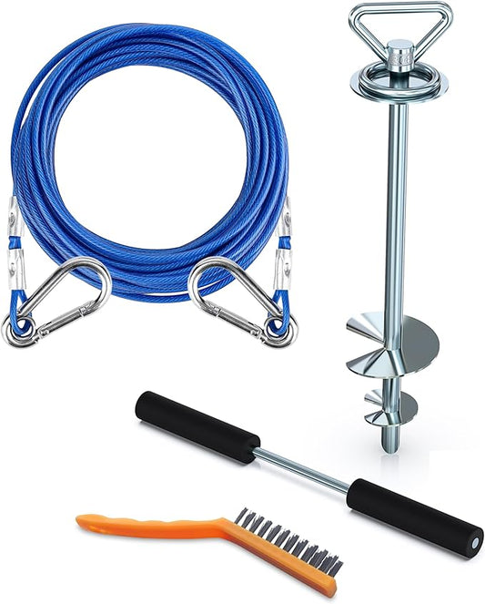 Dog Tie Out Cable and Stake,with 45FT Heavy Duty Cable,Dog Stake Allows Dogs Up to 200 lbs, Dog Stakes for Outside Beach,Camping, Yard, 360° Swivel Dog Anchor…