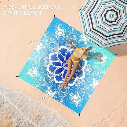 BYDOLL Beach Blanket 78''X81'' 4-7 Adults Oversized Lightweight Waterproof Sandproof Blanket for Beach Large Picnic Mat Travel Camping