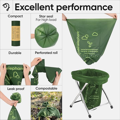 Green Elephant Portable Toilet Bags - Camping Toilet Bags, Camping Potty Bags, Camping Poop Bags for People, Toilet Waste Bags for 5 Gallon Bucket, Camp Toilet Bag, 15 count, 8 gal, 1 mil (1 pack)