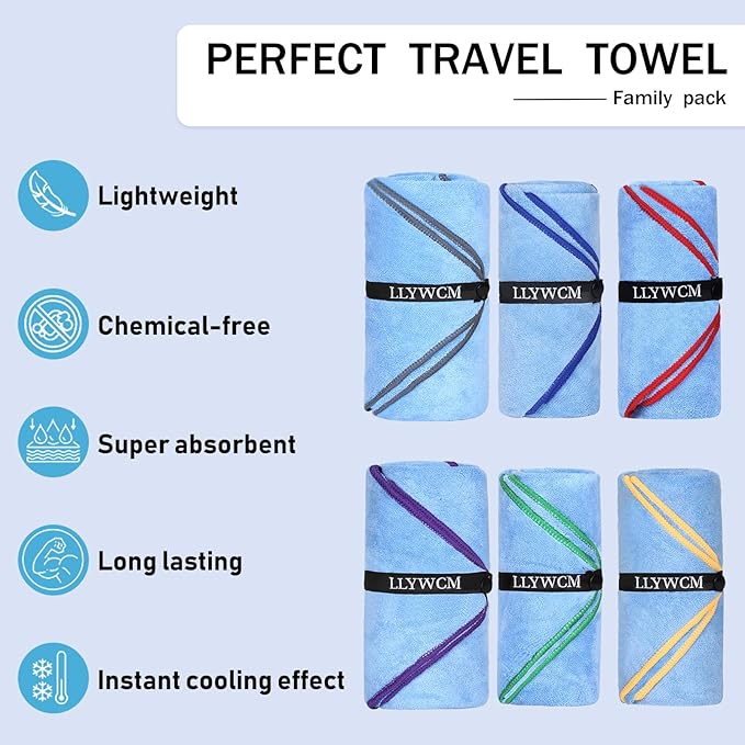 4 Pack Microfiber Camping Towels, Gym Towels Quick Dry Beach Towel with Travel Waterproof Accessory Bag,Super Absorbent Quick Dry Towels for Adults Kids (6, Green)