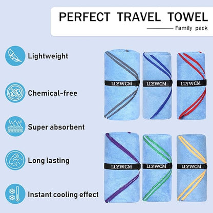 4 Pack Microfiber Camping Towels, Gym Towels Quick Dry Beach Towel with Travel Waterproof Accessory Bag,Super Absorbent Quick Dry Towels for Adults Kids (6, Green)