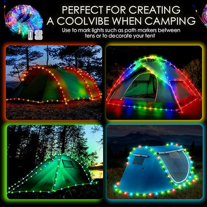 Camping Tent String Lights, 40Ft 120 LEDs 8 Modes Color Changing LED Rope Lights Battery Powered, Outdoor Waterproof LED Tent Light Great for Camping, Canopy, Hammock, Trampoline