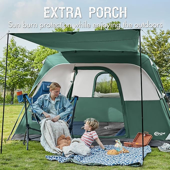 PORTAL 6 | 8 | 10 Person Family Camping Tent with Porch, Big Family Camping Tent with Tall Height, Good Ventilation, Water Resitant Large Tent for Outdoor Camping, Backyard