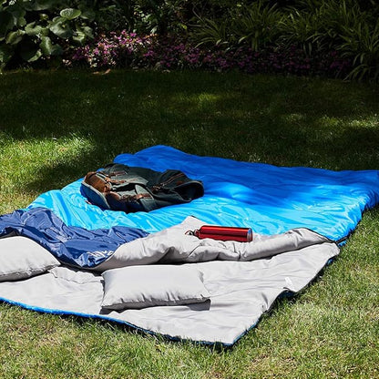 oaskys Double Sleeping Bag for Adults with 2 Pillows - Queen Size XL Waterproof Sleeping Bag for All Season Camping Hiking Backpacking 2 Person Sleeping Bags for Cold Weather & Warm