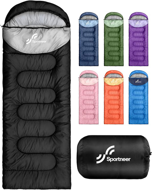 Sportneer Sleeping Bags for Adults, Warm & Cold Weather Sleeping Bag for Adults Kids Boys Girls - Lightweight Compact Camping Gear Equipment, Traveling, Backpacking, Hiking