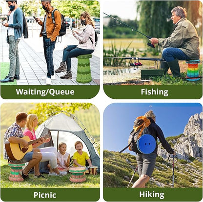 Retractable Folding Stool - Heavy Duty 400 lb Collapsible Portable Stool for Camping, Hiking, Fishing, Indoor/Outdoor with Non-Slip Base and Lightweight Design (Light Green, 1-Pack)