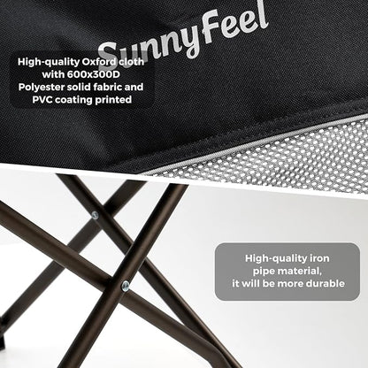 SUNNYFEEL 2 Pack Lightweight Oversized Camping Chairs for Adults Portable Folding Chair with Side Pockets & Cup Holde for Beach,Fishing,Trip,Picnic,Lawn,Concert Outdoor, Carry Bag Included