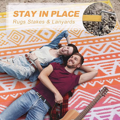 Lahome Outdoor Plastic Straw Rug, Reversible Outdoor Rug Waterproof 9x12 Rugs for Patio, RV Camping Rug Picnic Mat Outside Large Carpet for Beach Deck Backyard Balcony(Orange/Purple,9'x 12')