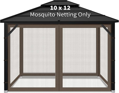 Gazebo Replacement Mosquito Netting Outdoor Universal Gazebo Canopy 4-Panels Screen Sidewalls with Zipper for Patio Garden (Coffee, 10x12)