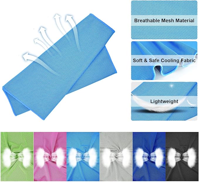 Cooling Towel,Vofler [6 Pack] Cool Towels Microfiber Chilly Ice Cold Head Band Bandana Neck Wrap (40"x 12") for Athlete Men Women Youth Kids Dogs Yoga Outdoor Golf Running Hiking Sports Camping Travel