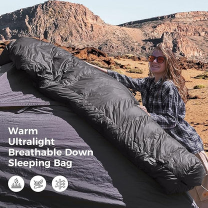 ATEPA Elements 450 Down Sleeping Bag for Adults, 700FP 42.8℉ Recycled Mummy Cold Weather Ultralight 3 Season Compact Packable Sleeping Bag with 15D Nylon Shell for Backpacking Camping Hiking