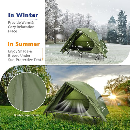 4-in-1 Camping Cot Tent, Foldable Elevated Tent Set for 1 Person to Use, Elevated Camping Bed Tent for Outdoor Hiking, Camping