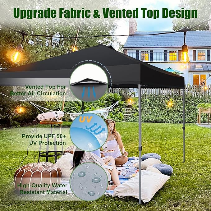 Eurmax USA NOMATTER ONE-Person Open&Close 10x10ft Pop Up Canopy Tent，Portable Shelter Canopy for Outdoor Events，Instant Canopies, Temporary Sunshade,Bonus 4 Sand Bags(Hi-Vis Green)