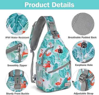 ZOMAKE Sling Bag for Women Men, Small Crossbody Sling Backpack, Mini Water Resistant Shoulder Daypack for Travel, Anti Thief Chest Bag for Hiking, Sports(Flamingo Blue)