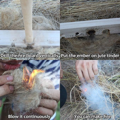 PSKOOK Bow Drill Kit Fire Starter, Primitive Wood, Survival Practice Friction Fire Tool for Scout Outdoor Activity Teaching, Outward Bound Training, Wildness Survival Beginner