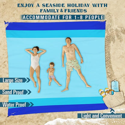 Beach Blanket Sandproof Waterproof 10'×9' 1-8 Adults Oversized,Compact Lightweight Durable Beach Mat for Travel Camping Hiking Picnic Blanket