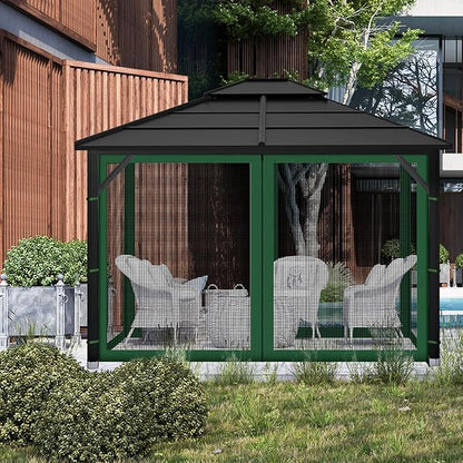 Gazebo Replacement Mosquito Netting Outdoor Universal Gazebo Canopy 4-Panels Screen Sidewalls with Zipper for Patio Garden (Green, 10x12)