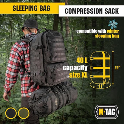 M-Tac Compression Stuff Sack for Sleeping Bag Military Water Resistant Compression Bag Lightweight Nylon Compression Sack for Travel, Camping, Hiking, Outdoor