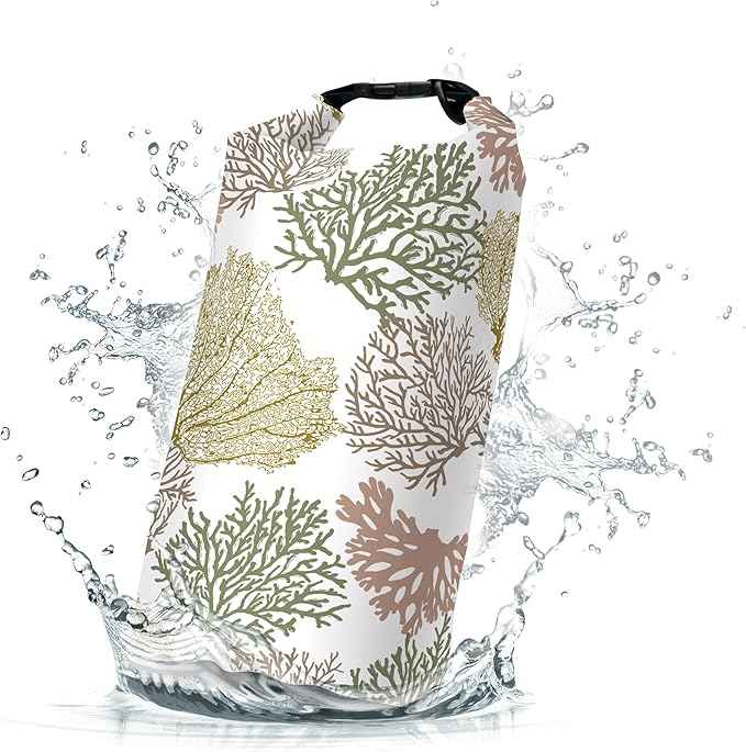 Waterproof Dry Bag,Roll Top Coastal Summer Beach Coral Small Waterproof Backpack 5L/10L/20L Floating and Lightweight Bags for Kayaking, Boating, Fishing, Swimming and Camping