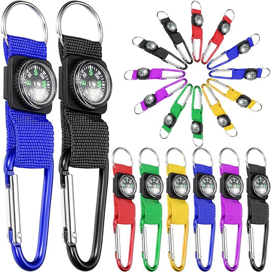 36 Pieces Compass Keychain Bulk Carabiner Belt Clips Adventure Explorer Party Favors Outdoors Camping Theme Birthday Party Favors School Map Project Prizes Toys for Kids