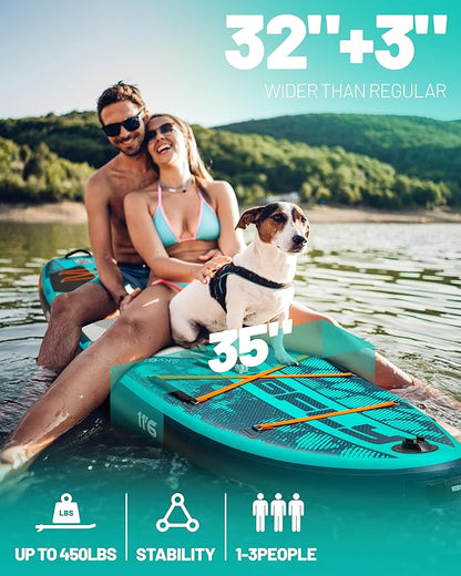 11'6×35" Super Wide Inflatable Stand Up Paddle Board, Ultra Stable Wide SUP for 2+1 People/Family/Big Size, 100L Backpack, All-Round Sup Board, US Big Fin