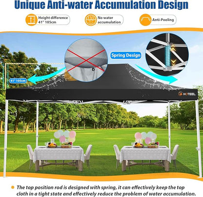 HOTEEL 10x15 Pop up Canopy Tent for Parties, Heavy Duty Easy Setup Tent Without Sidewalls, Outdoor Commercial Instant Gazebo for Wedding Event, with Roller Bag & Sand Bags, Black(Hexagonal Frame)