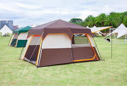 KTT Large Tent 6-12 Person,Family Cabin Tents,Straight Wall,3 Doors and 3 Windows with Mesh,Waterproof,Big Tent for Outdoor,Picnic,Camping,Family,Friends Gathering.