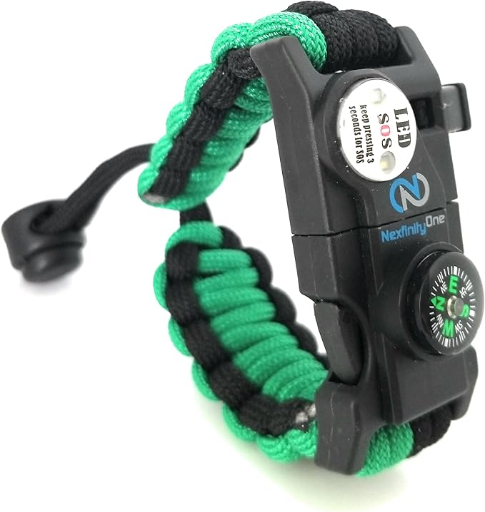 Survival Paracord Bracelet - Tactical Emergency Gear Kit with SOS LED Light, 550 Grade, Adjustable, Multitools, Fire Starter, Compass, and Whistle - Set of 2